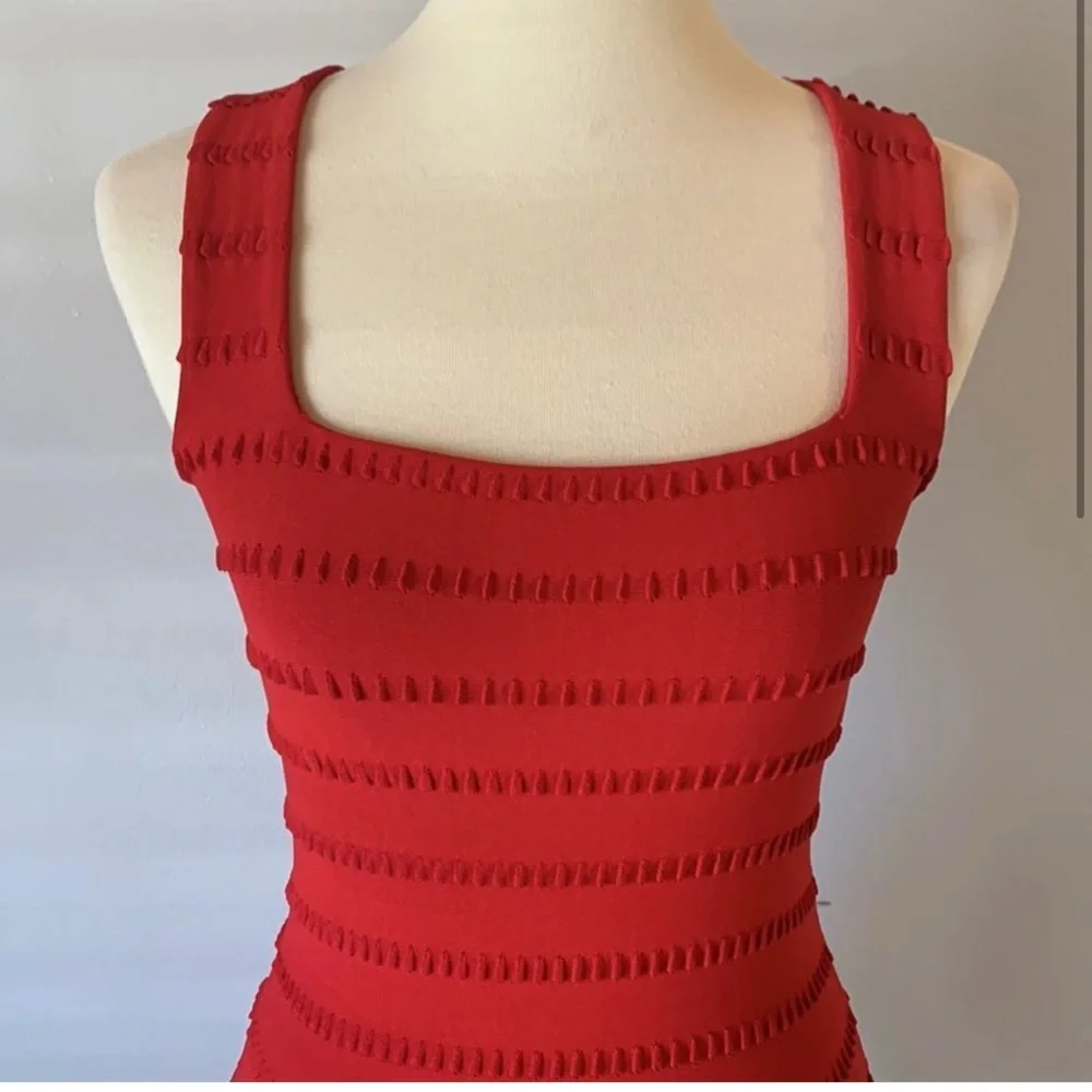 [ALAIA] Red Square Neck Knit Dress - Size 38/4 - Picture 2 of 6
